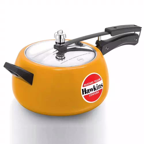 Hawkins Mustard Yellow Ceramic Coated Contura (CMY50) 5 L Pressure Cooker??(Aluminium)