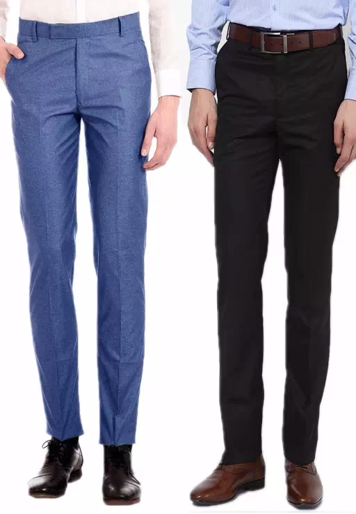 Regular Fit Formal Flat Trousers Pack Of 2