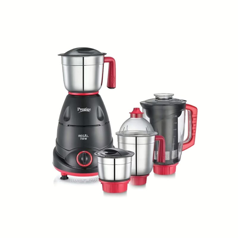 Prestige Regal_ 750 Juicer Mixer Grinder (4 Jars, Red and Black)