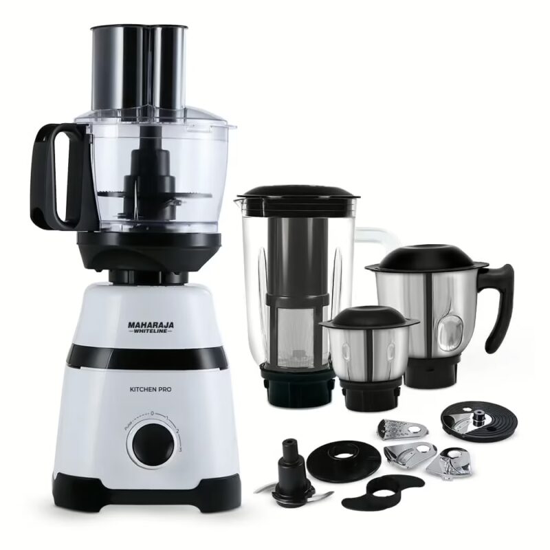 Maharaja Whiteline Kitchen Pro MX-266 800 Mixer Grinder (4 Jars, White, Black)