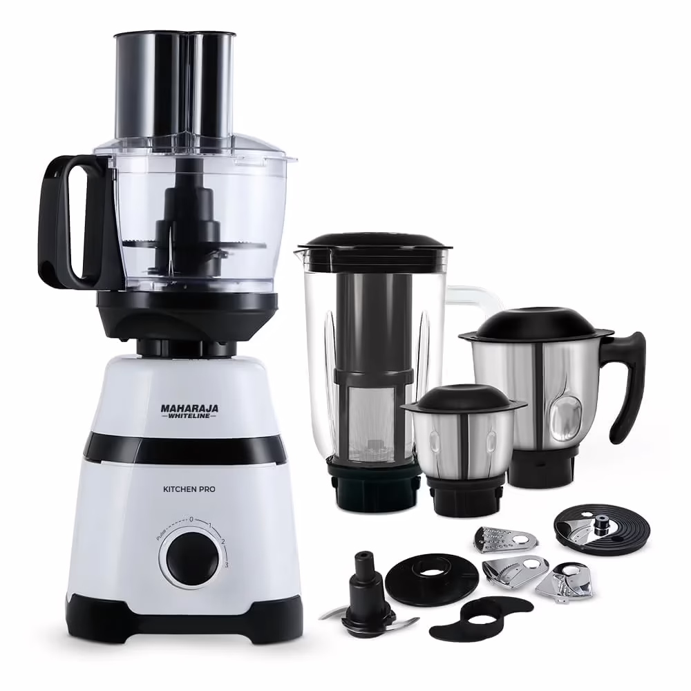 Maharaja Whiteline Kitchen Pro MX-266 800 Mixer Grinder (4 Jars, White, Black)