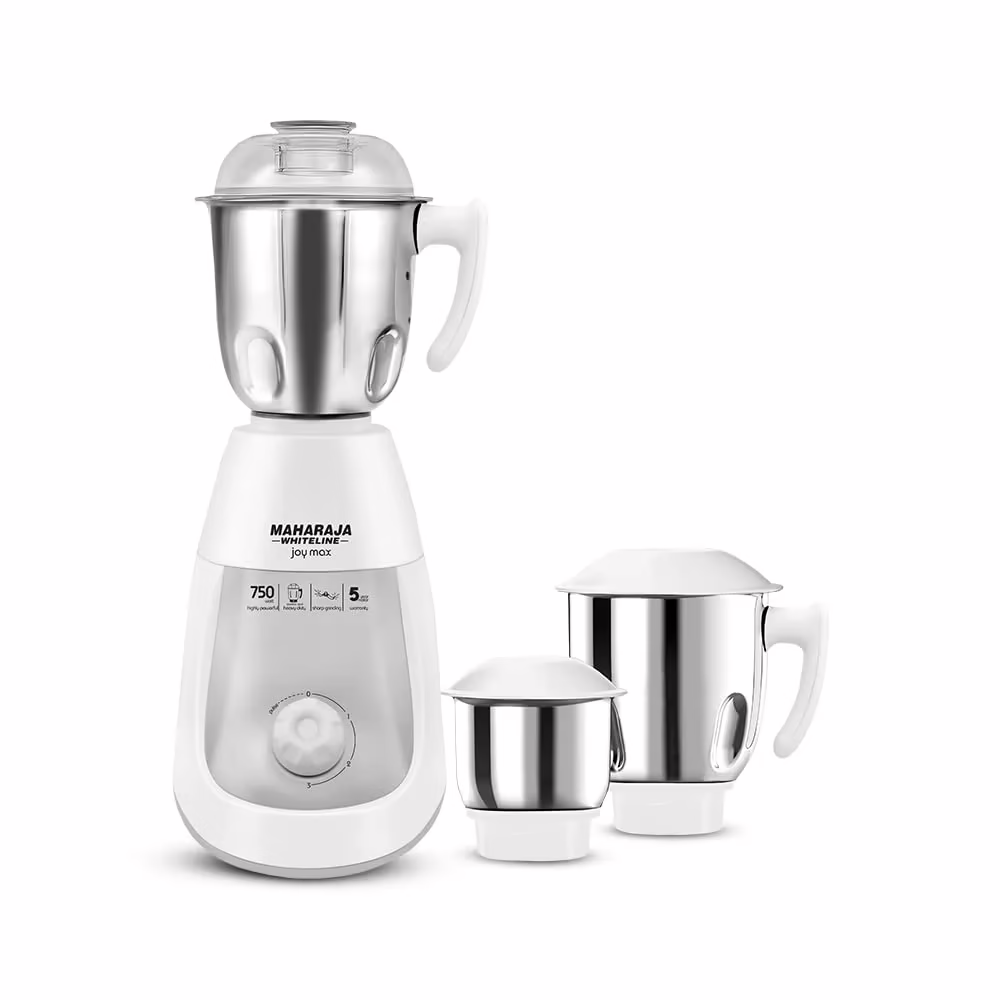 Maharaja Whiteline JOY MAX-750W Mixer 750W Range 750 Juicer Mixer Grinder (3 Jars, White, Silver)