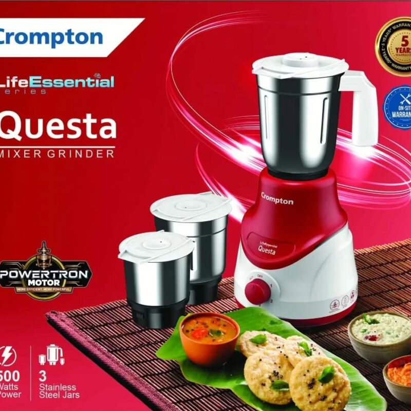 Crompton QUESTA MIXER GRINDER LIFE ESSENTIAL 500 Mixer Grinder (3 Jars, RED & WHITE)