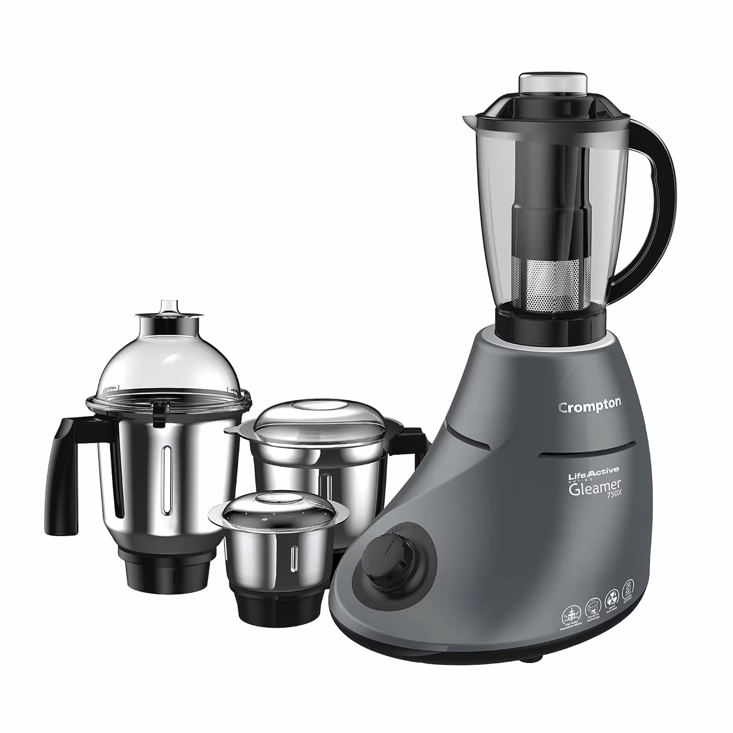 Crompton gleamer 750 watt 230 Mixer Grinder (3 Jars, Grey, Black)