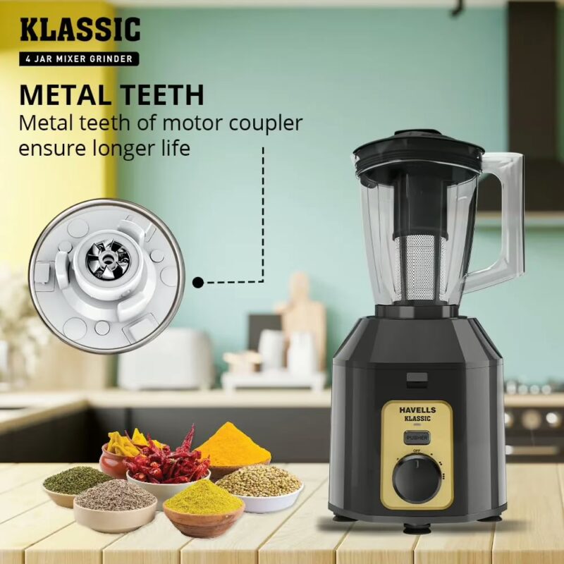 Havells GHFMGDVE100 Klassic 1000 W Juicer Mixer Grinder (4 Jars, Black, Grey)