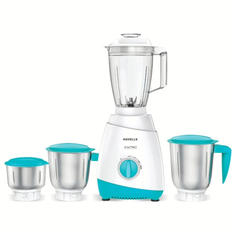 Havells Aspro 500 W Mixer Grinder (4 Jars, White, Light Blue)