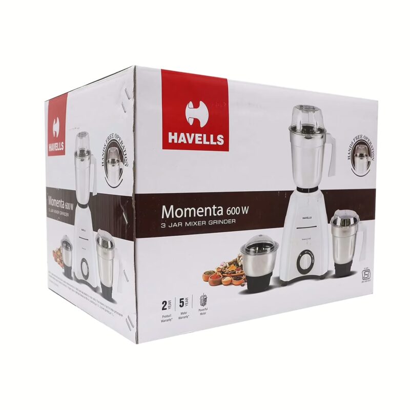Havells Momenta 600 W Juicer Mixer Grinder (3 Jars, White)