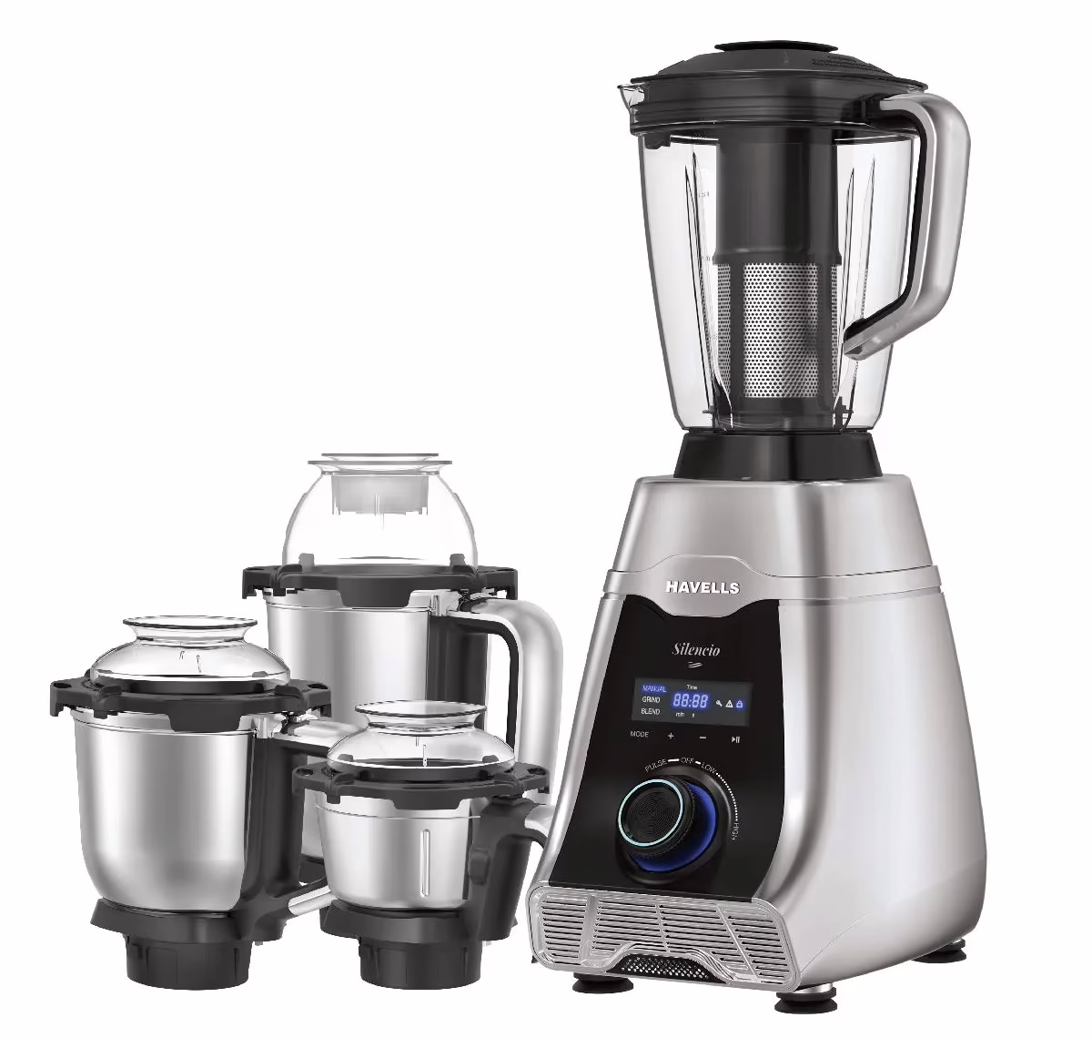 Havells Silencio Low Noise 500 W Mixer Grinder 4 Jars (Grey & Black)