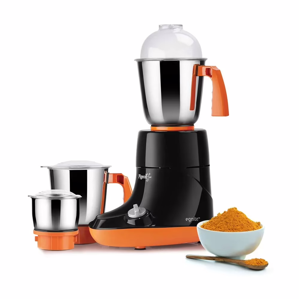 Pigeon Egnite 750 W Mixer Grinder (3 Jars, Balck, Orange)