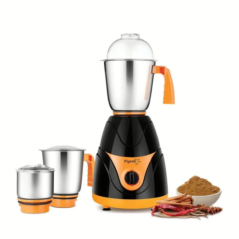 Pigeon Black Pearl MX7 - 3 SS Jars 750 W Mixer Grinder (3 Jars, Black, Orange)