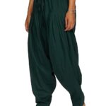 Dark Green Woman Plain Cotton Patiala Salwar