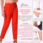 Alexandra Red Stretchable Cotton Women Trousers & Pants