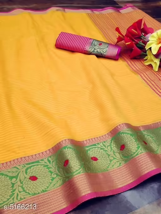 Charvi Pretty Yellow Cotton Silk Sarees