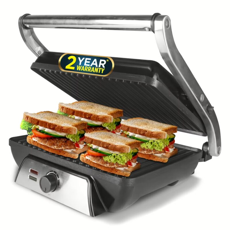 iBELL SM1201G Sandwich Maker, Electric, Floating Hinges, 4 Bread Big Size, Grill and Toast??(Silver, Black)
