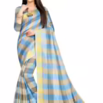 Alisha Blue Check Petite Cotton Printed Sarees