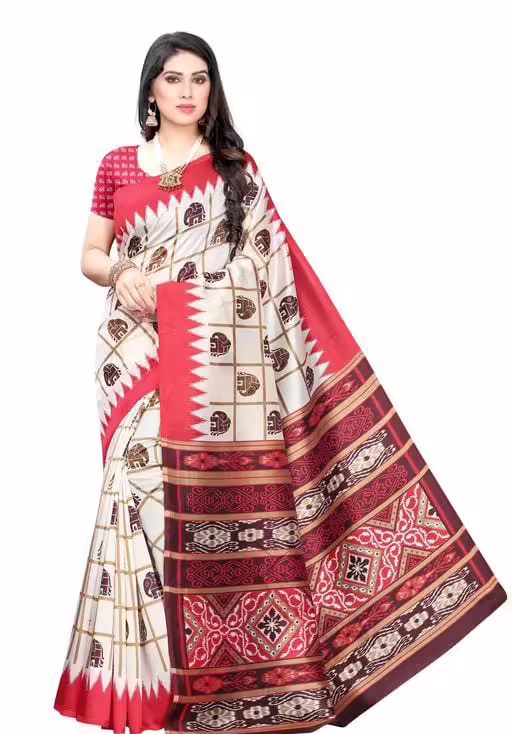 Classy Women's White Check Printed Saree