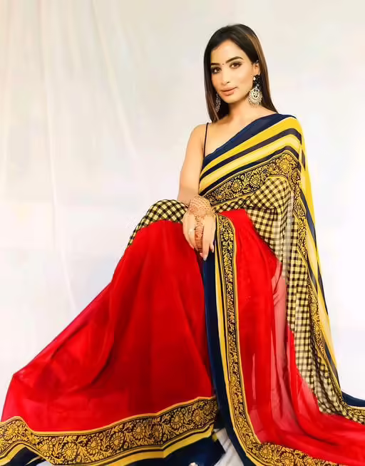 Adrika Georgette Red Printed Sarees