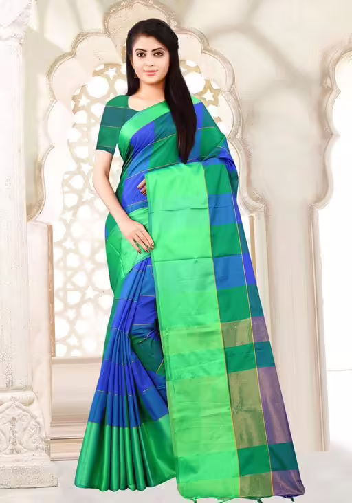 Aakarsha Green Check Cotton Silk Sarees