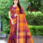 Aakarsha Purple Check Cotton Silk Sarees