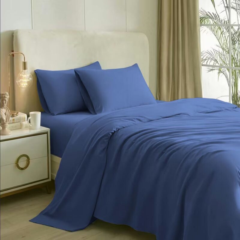 Seasons Mid Blue Bedsheet for Double Bed & 2 Pillow Covers