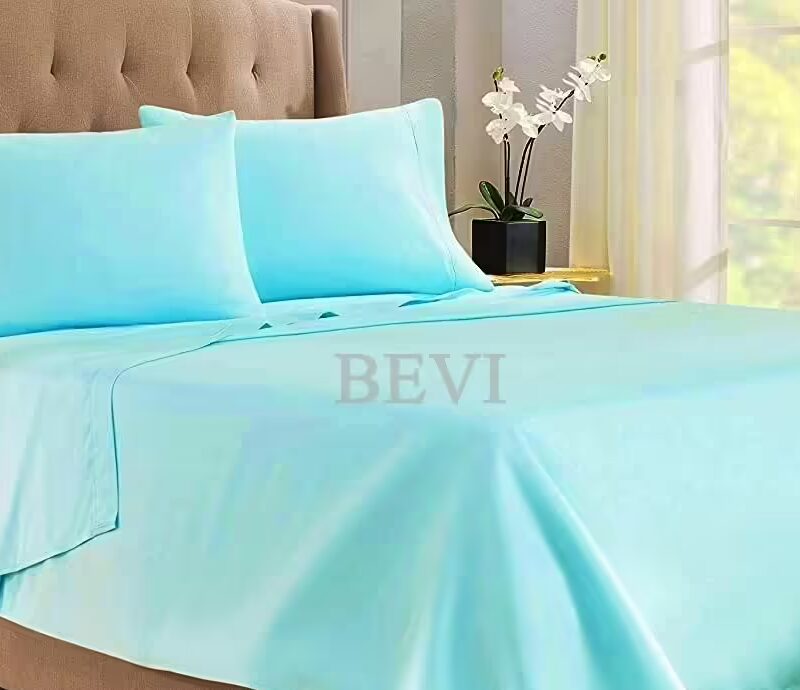 Seasons Home 100% Cotton Double King Size Bedsheets with 2 Pillow Covers Plain Aqua Blue
