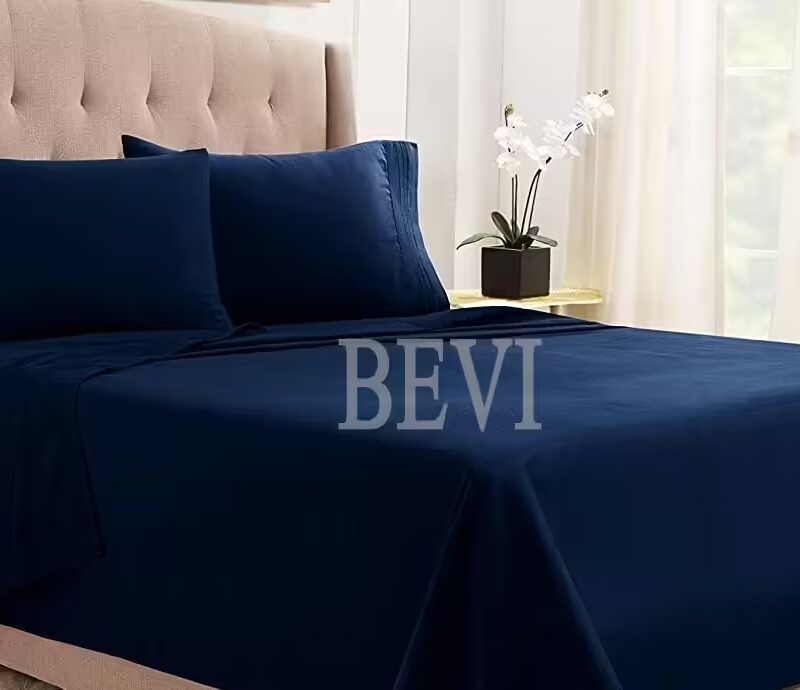 Seasons Double Bedsheet, 2 Pillow Cover,Navy Blue