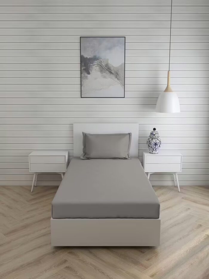 Seasons Plain Bedsheet for Single Bed,1 Pillow Cover, Grey