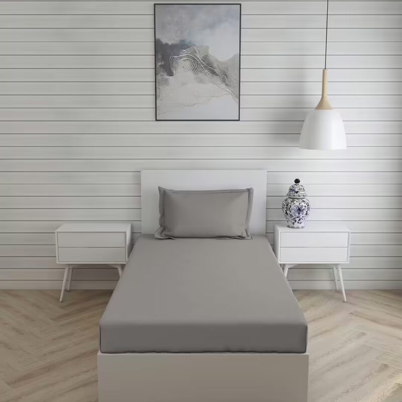 Seasons Plain Bedsheet for Single Bed,1 Pillow Cover, Grey