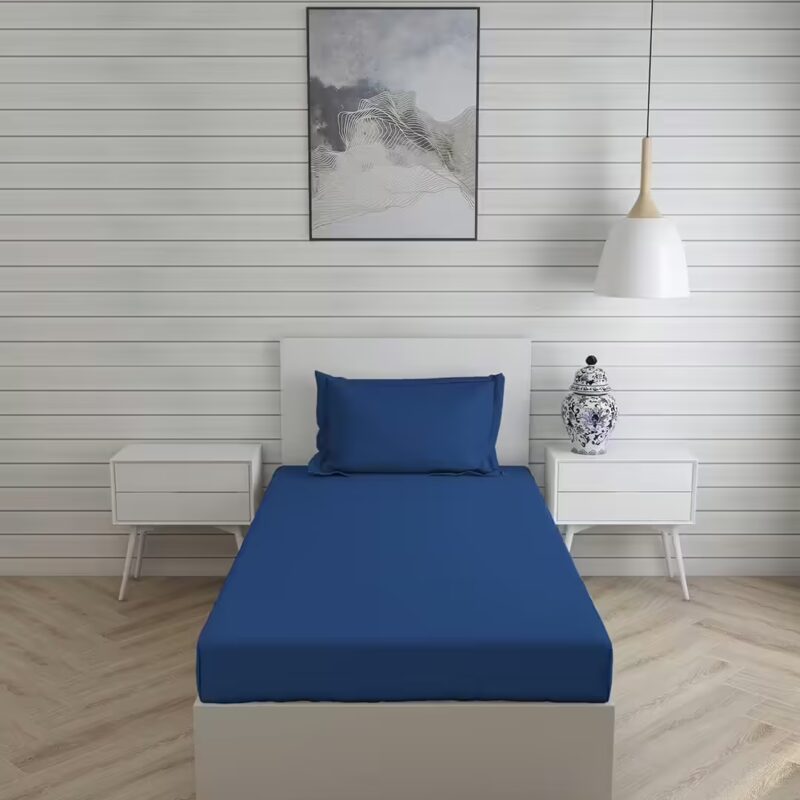 Seasons Royal Blue Bedsheet For Single Bed, 1 Pillow Cover