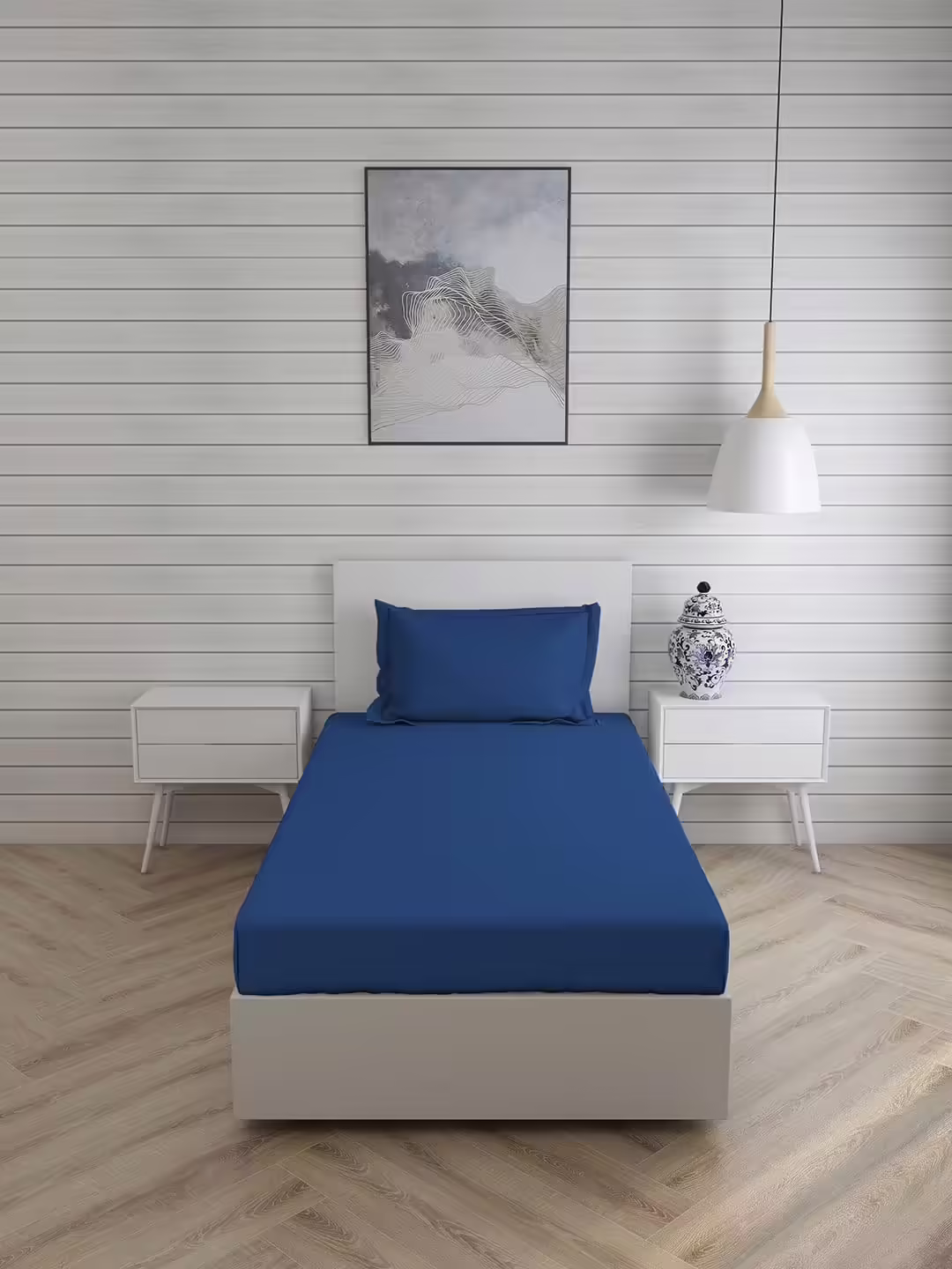 Seasons Royal Blue Bedsheet For Single Bed, 1 Pillow Cover