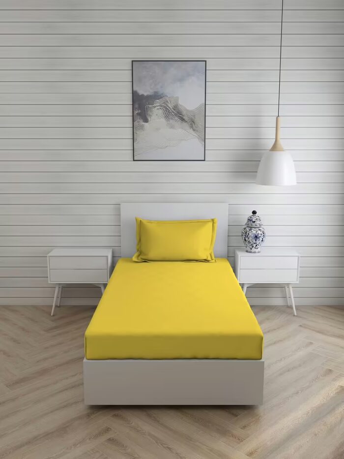 Seasons Plain Bedsheet for Single Bed, 1 Pillow Cover, Yellow