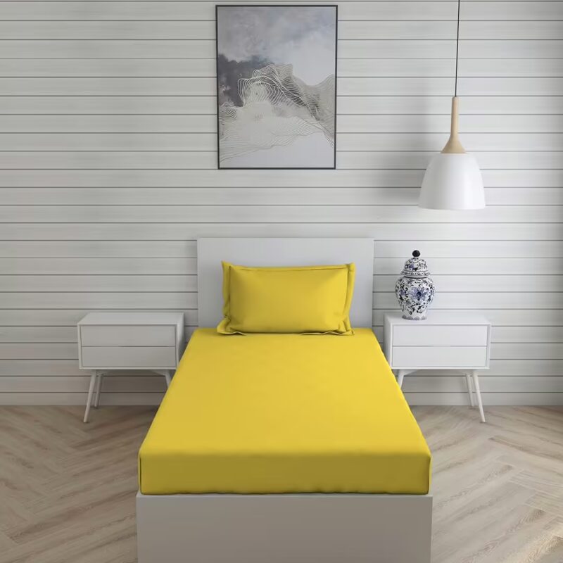 Seasons Plain Bedsheet for Single Bed, 1 Pillow Cover, Yellow