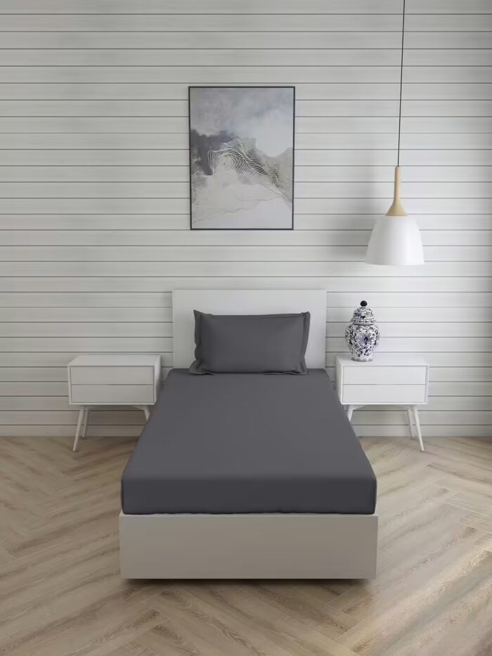 Seasons Single Bed Bedsheet,1 Pillow Cover, Dark Grey