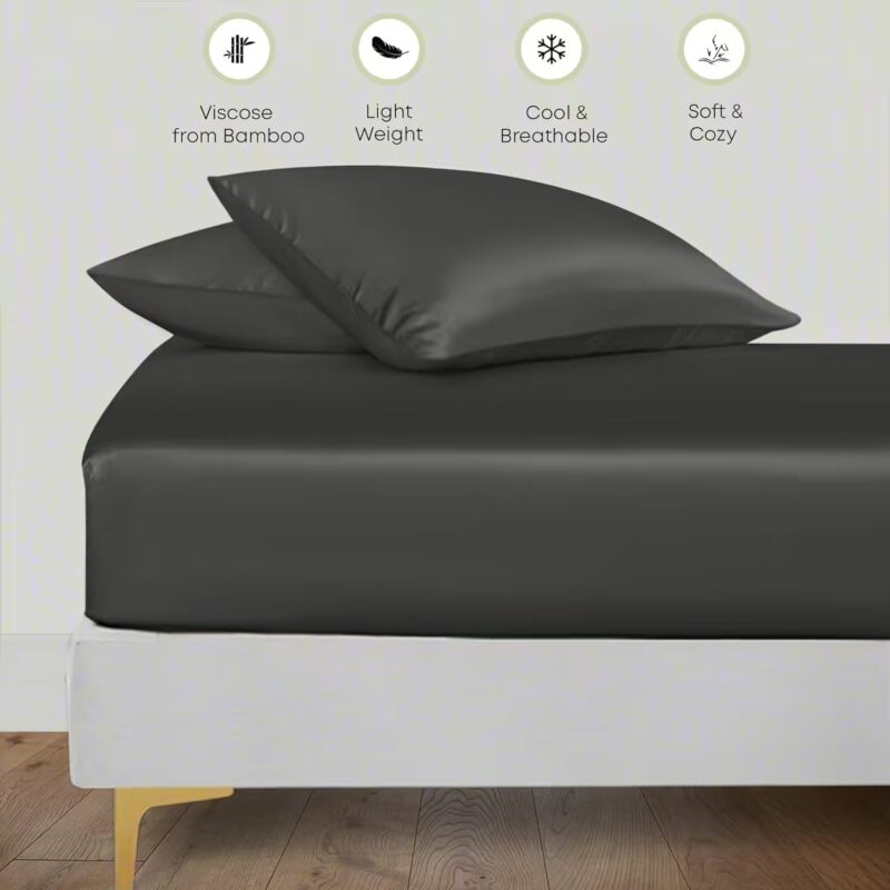 Seasons Grey Silk Bedsheet Deep Pocket with Pillowcase Double