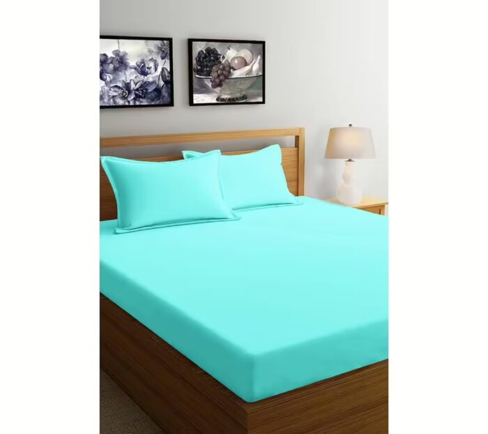 Seasons Double Aqua Blue Colour Bedsheet with 2 Pillow Covers