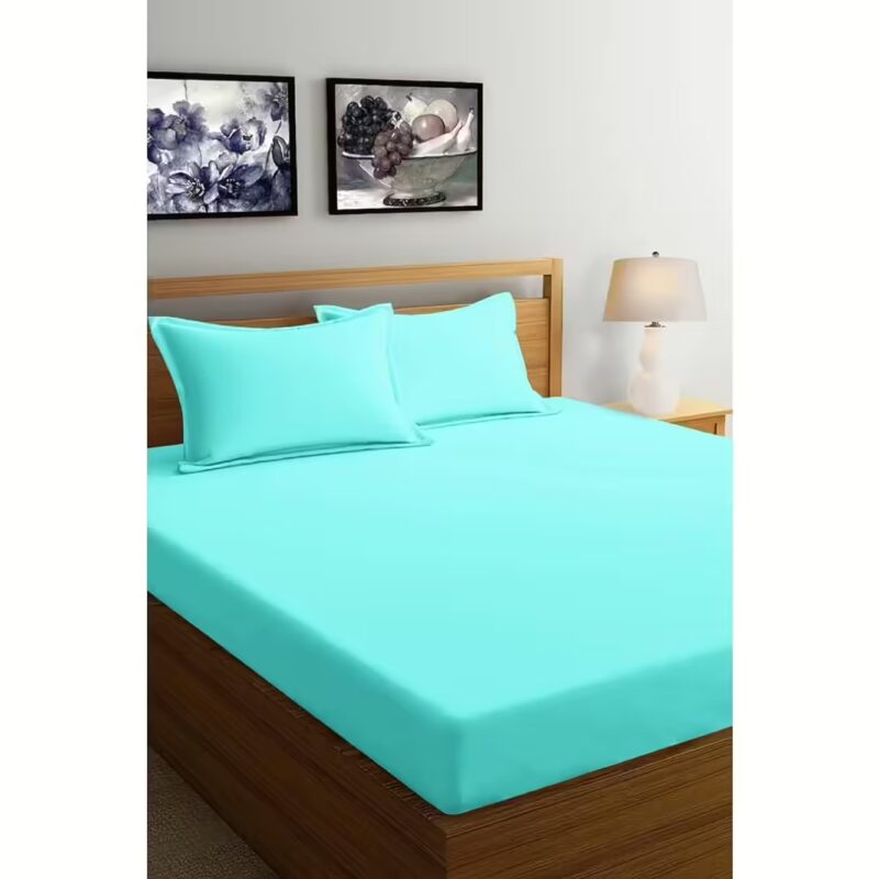 Seasons Double Aqua Blue Colour Bedsheet with 2 Pillow Covers