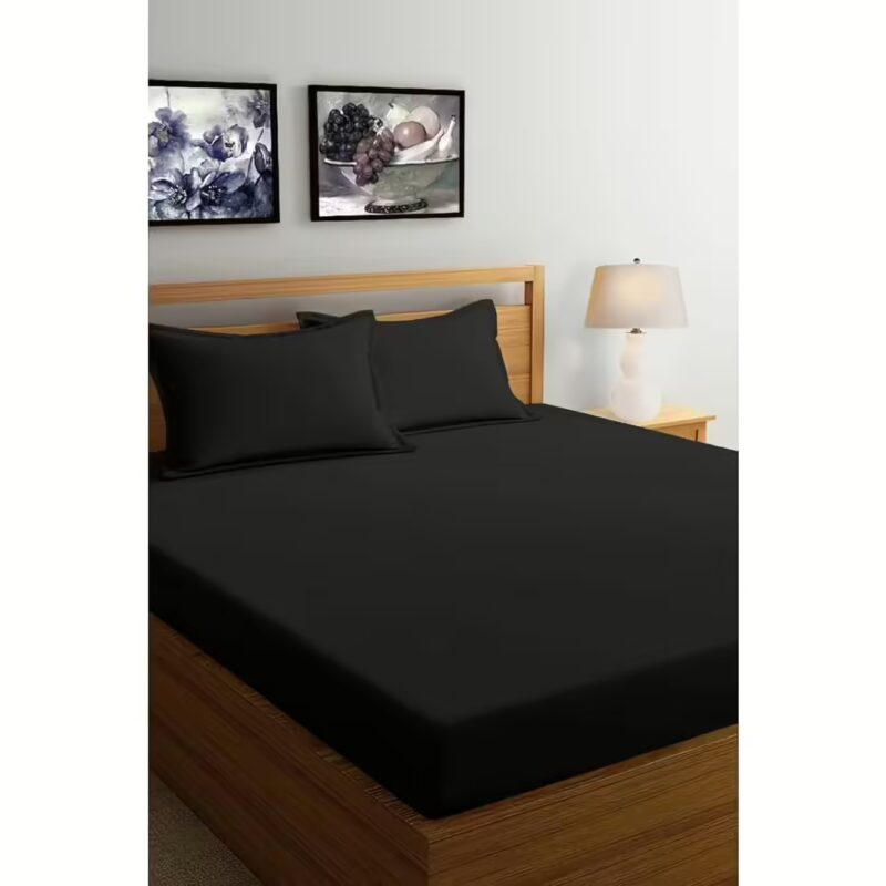 Seasons Double Bedsheet with 2 Pillow Covers, Black