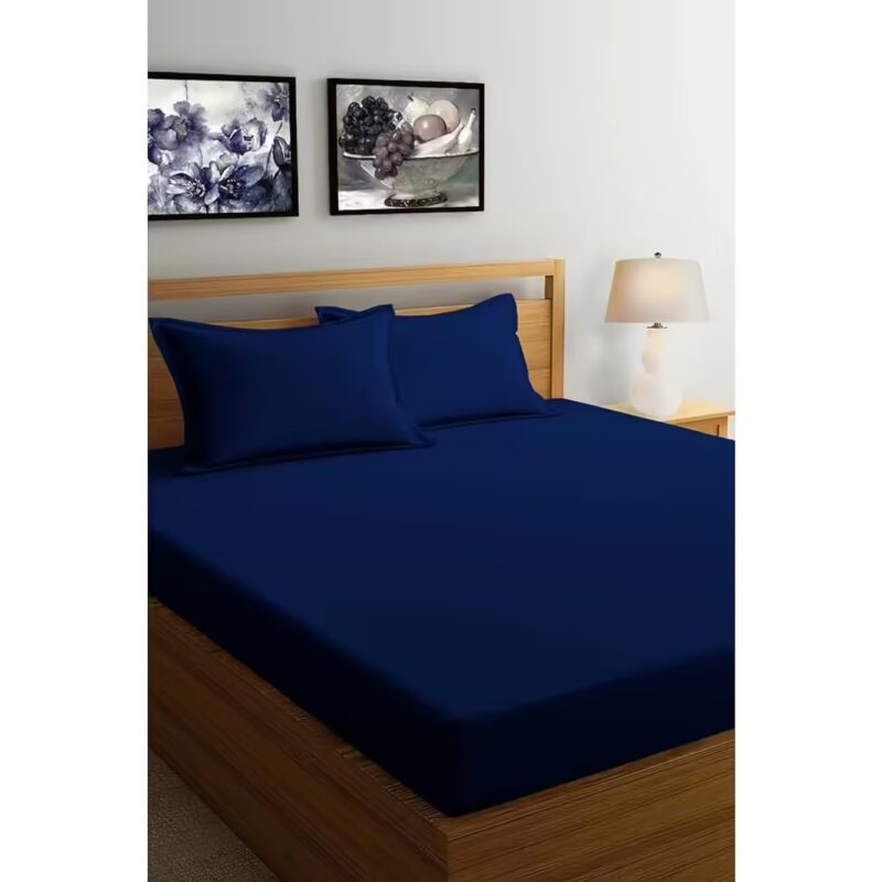 Seasons Double Bedsheet with 2 Pillow Covers, Navy Blue