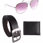 Black Leather Belt For With Wallet & Sunglasses
