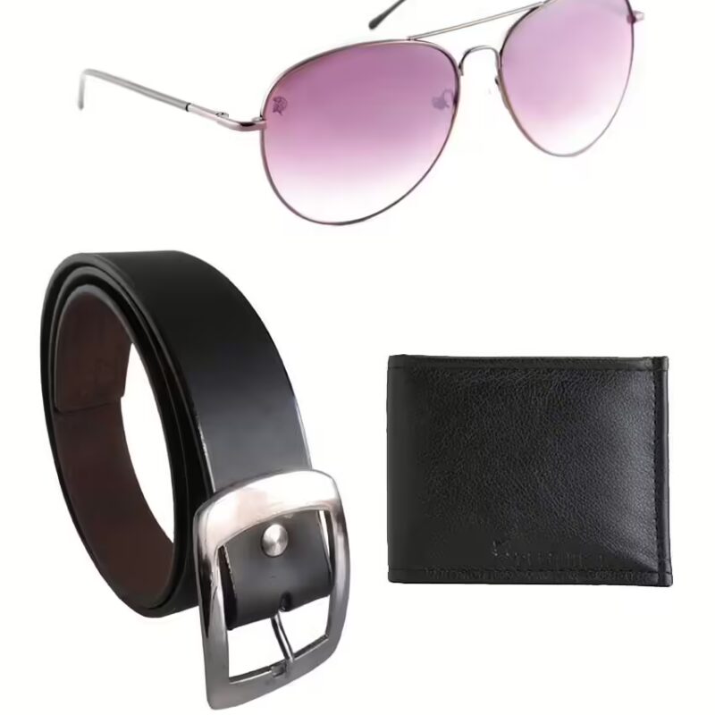 Black Leather Belt For With Wallet & Sunglasses
