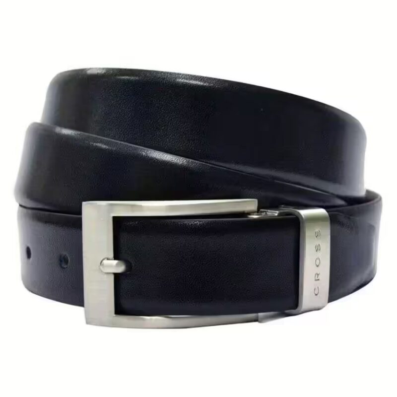 Black Leather Reversible Belt for Men