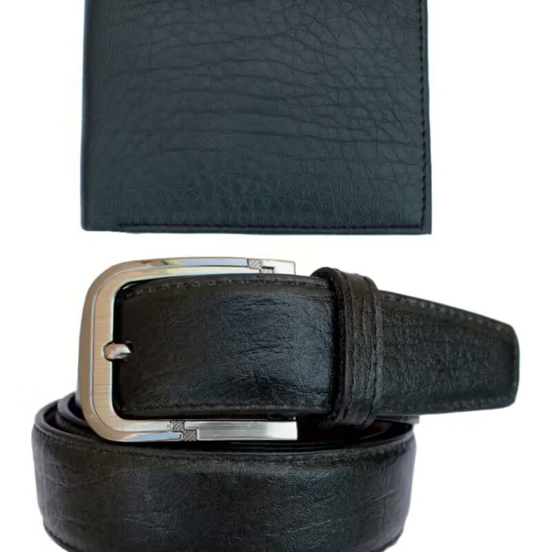 Fashion Black Leather Belt With Wallet