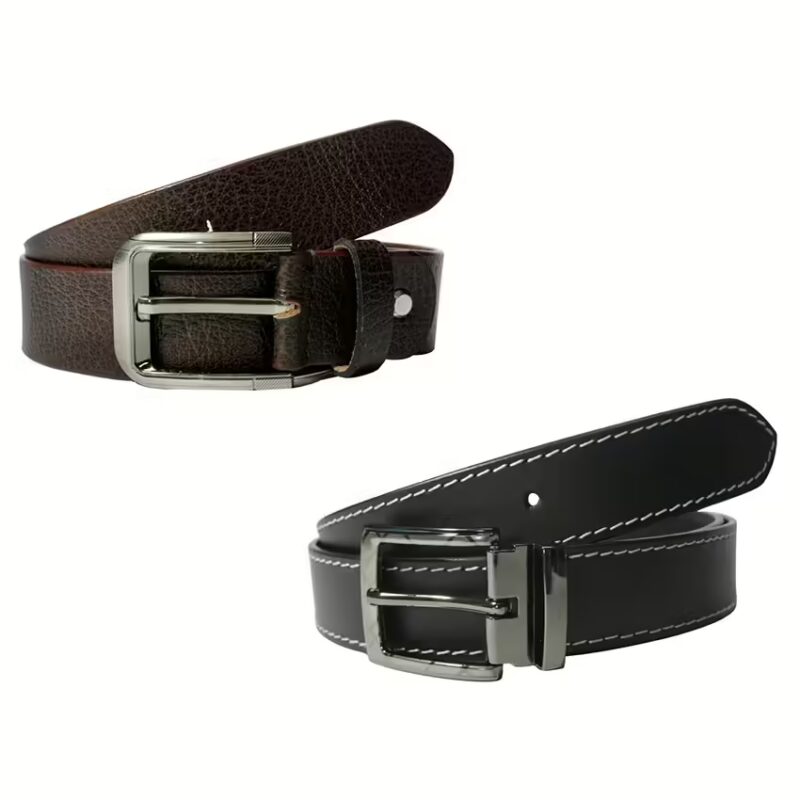 Black & Brown Leather Belt For Men Pack Of 2