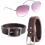 Brown Leather Belt For Men Pack Of 2 With Sunglasses