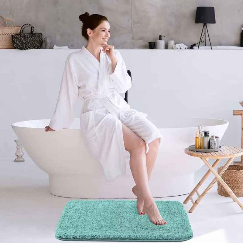 Seasons Microfiber Luxe Home Bath Mat Super Soft Non Slip Vegas Mats For Bathroom, Door (45X75 Cm, Aqua) Pack Of 1, Rectangular