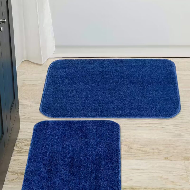 Seasons Microfiber Anti-Skid Rectangular Bath Mat Pack Of 2 (Blue, 35X50 Cm)