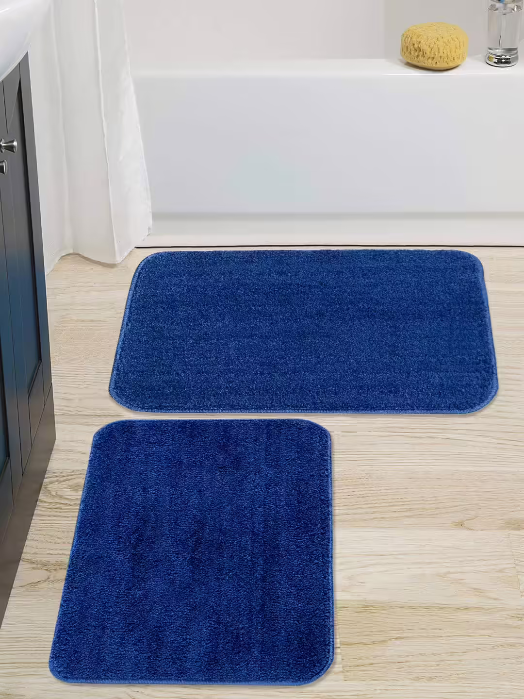 Seasons Microfiber Anti-Skid Rectangular Bath Mat Pack Of 2 (Blue, 35X50 Cm)