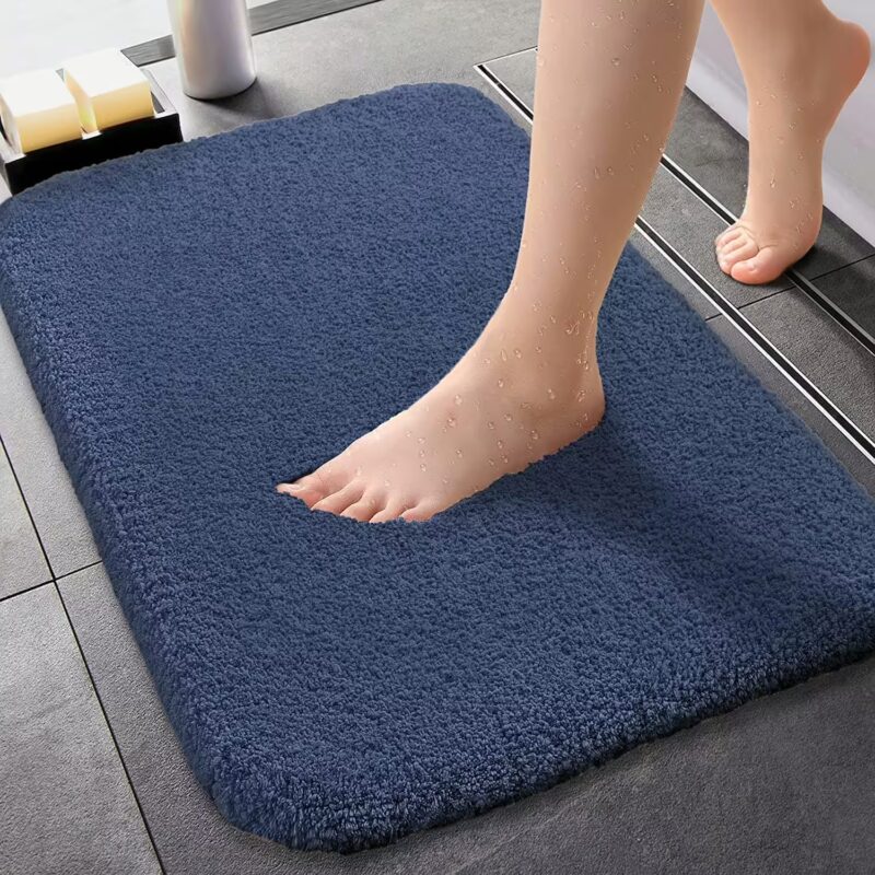 SeasonsMicrofiber Anti-Slip Bathmat Set Super Absorbent Floor Door Mat Non-Slip Quick Dry Rugs Water Absorbing Bathroom Mat Door Mat for Home Bathroom Kitchen Size - 60 x 40CM (Navy Blue)