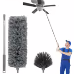 Seasons Upgraded 2 in 1 Microfiber Feather Ceiling Duster for Home Cleaning 100 inch Long Handle Bendable, Adjustable dust Cleaner Brush for High roof Cobweb Furniture Fan Mop Set, Grey