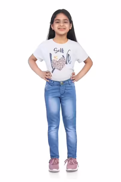 Girls Slim Fit Denim Light Blue Jeans
